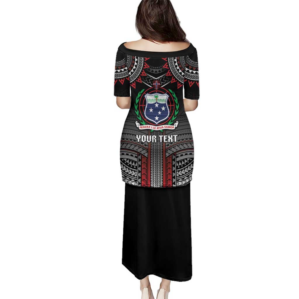 Personalised Samoa Black Saturday Family Matching Puletasi and Hawaiian Shirt Samoan Warrior Tribal Pattern