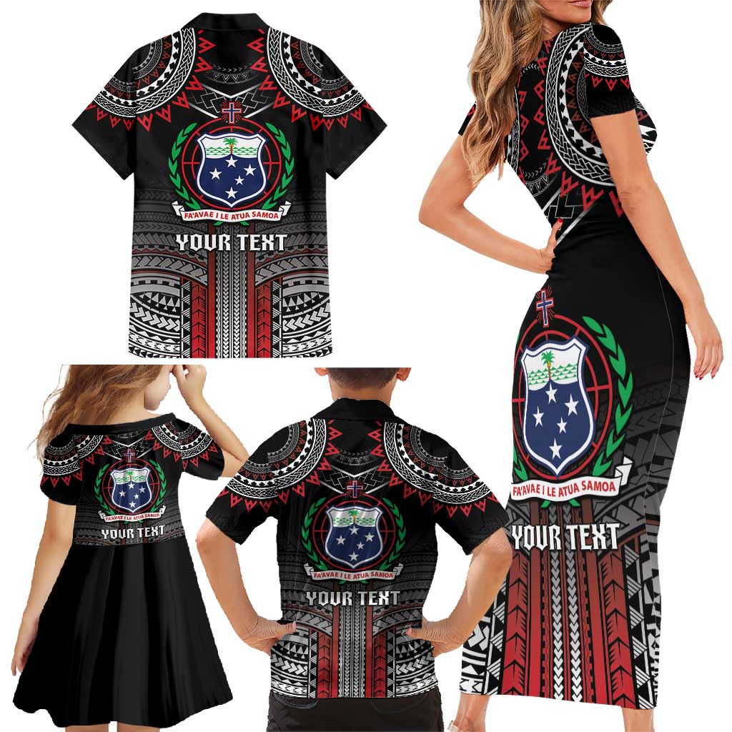 Personalised Samoa Black Saturday Family Matching Short Sleeve Bodycon Dress and Hawaiian Shirt Samoan Warrior Tribal Pattern LT05 - Polynesian Pride