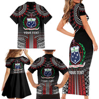 Personalised Samoa Black Saturday Family Matching Short Sleeve Bodycon Dress and Hawaiian Shirt Samoan Warrior Tribal Pattern LT05 - Polynesian Pride