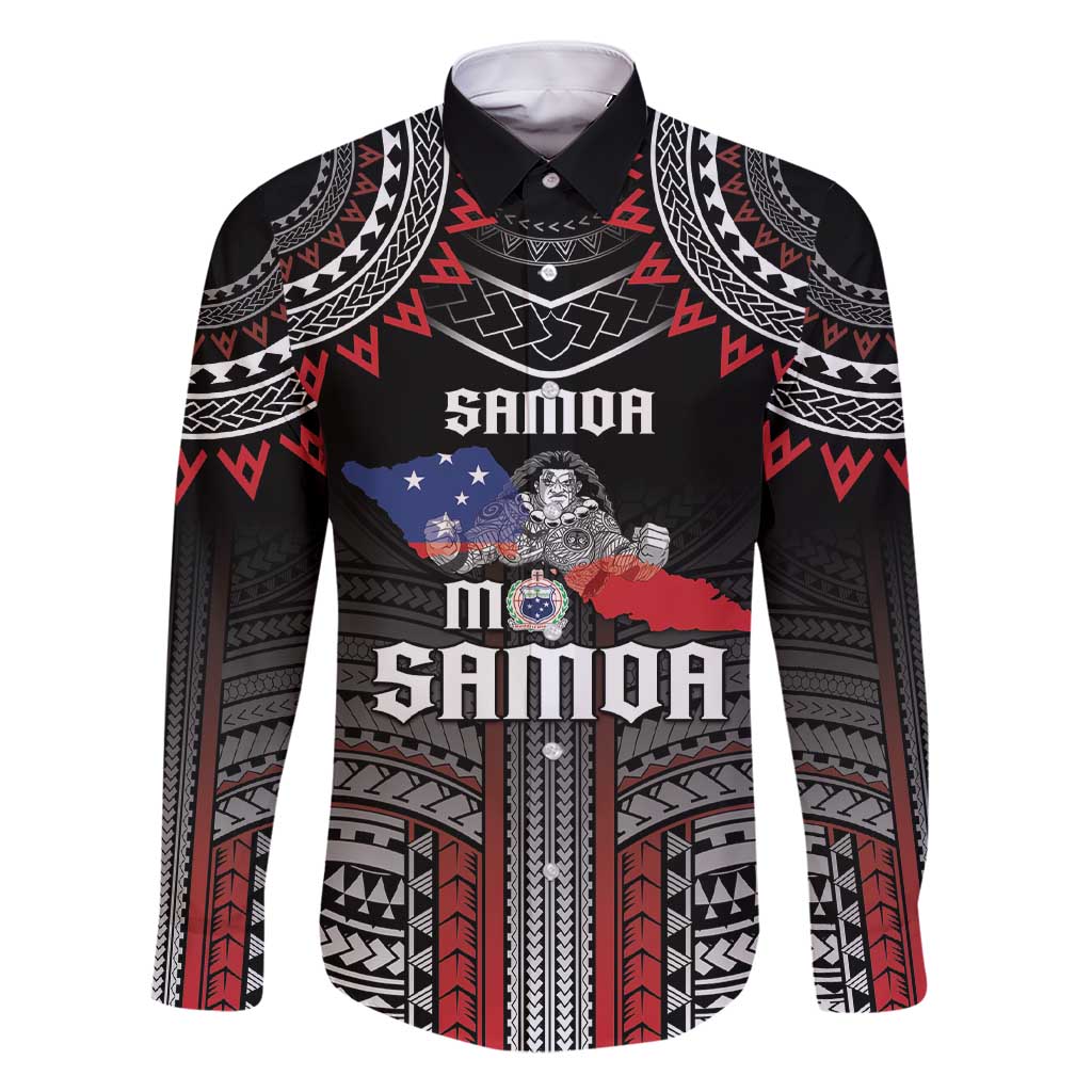 Personalised Samoa Black Saturday Family Matching Short Sleeve Bodycon Dress and Hawaiian Shirt Samoan Warrior Tribal Pattern LT05 Dad's Shirt - Long Sleeve Black - Polynesian Pride