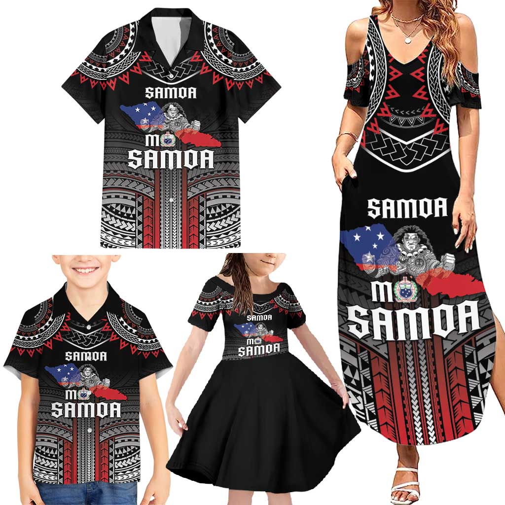 Personalised Samoa Black Saturday Family Matching Summer Maxi Dress and Hawaiian Shirt Samoan Warrior Tribal Pattern LT05 - Polynesian Pride