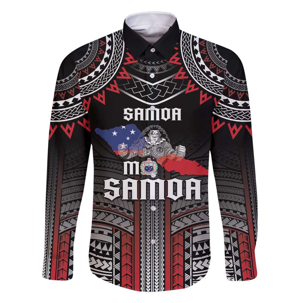 Personalised Samoa Black Saturday Family Matching Summer Maxi Dress and Hawaiian Shirt Samoan Warrior Tribal Pattern LT05 Dad's Shirt - Long Sleeve Black - Polynesian Pride