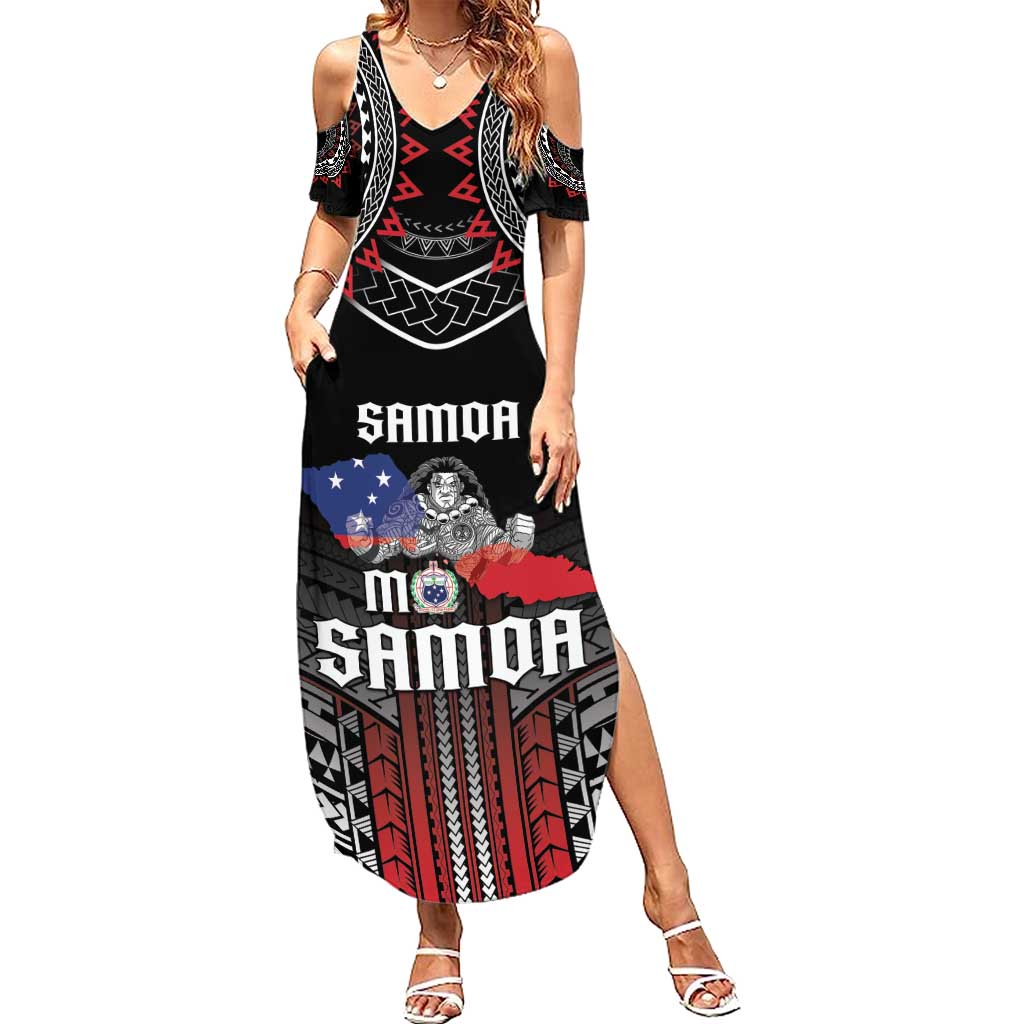 Personalised Samoa Black Saturday Family Matching Summer Maxi Dress and Hawaiian Shirt Samoan Warrior Tribal Pattern LT05 Mom's Dress Black - Polynesian Pride