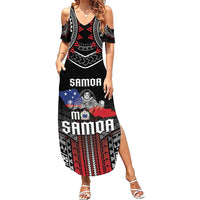 Personalised Samoa Black Saturday Family Matching Summer Maxi Dress and Hawaiian Shirt Samoan Warrior Tribal Pattern LT05 Mom's Dress Black - Polynesian Pride