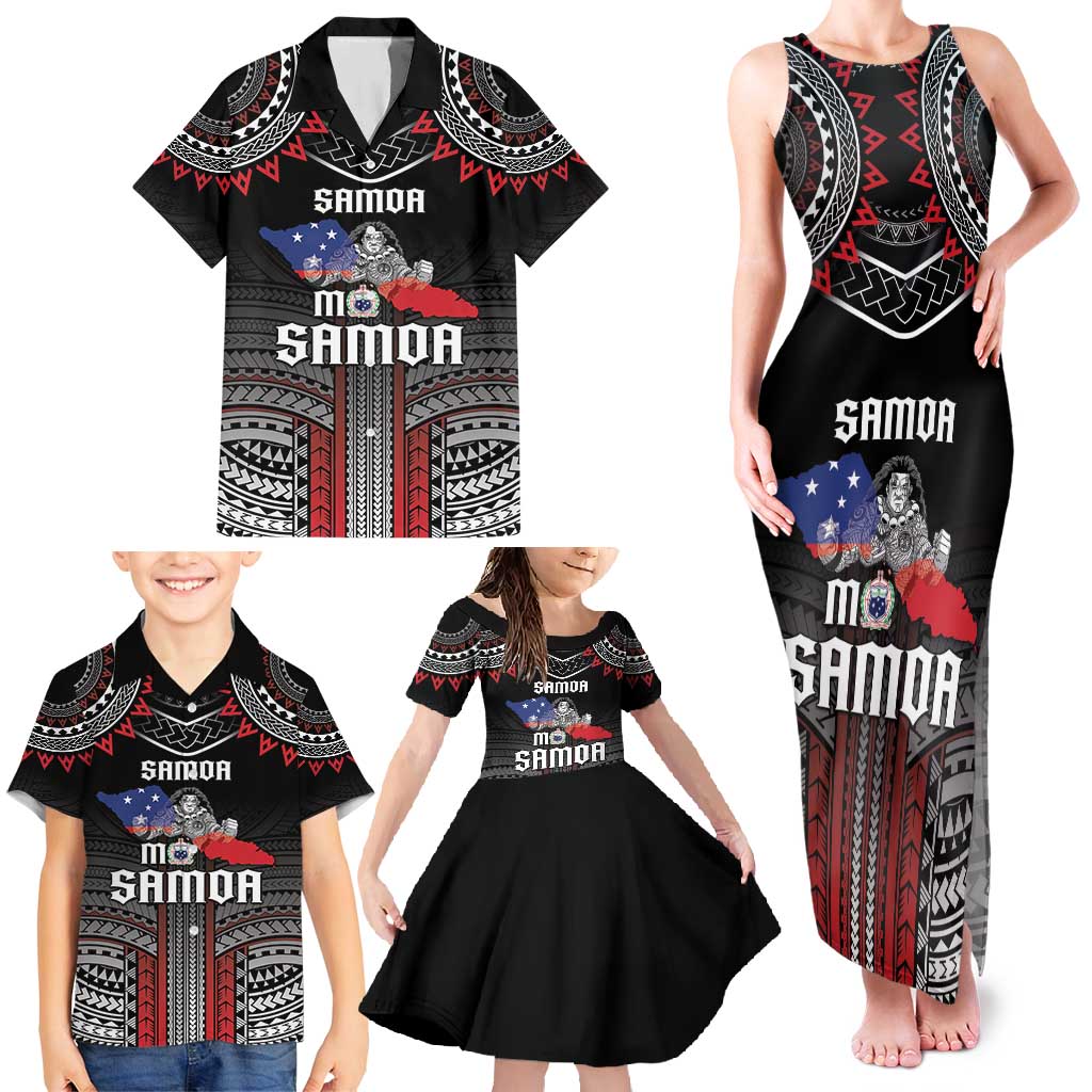 Personalised Samoa Black Saturday Family Matching Tank Maxi Dress and Hawaiian Shirt Samoan Warrior Tribal Pattern LT05 - Polynesian Pride