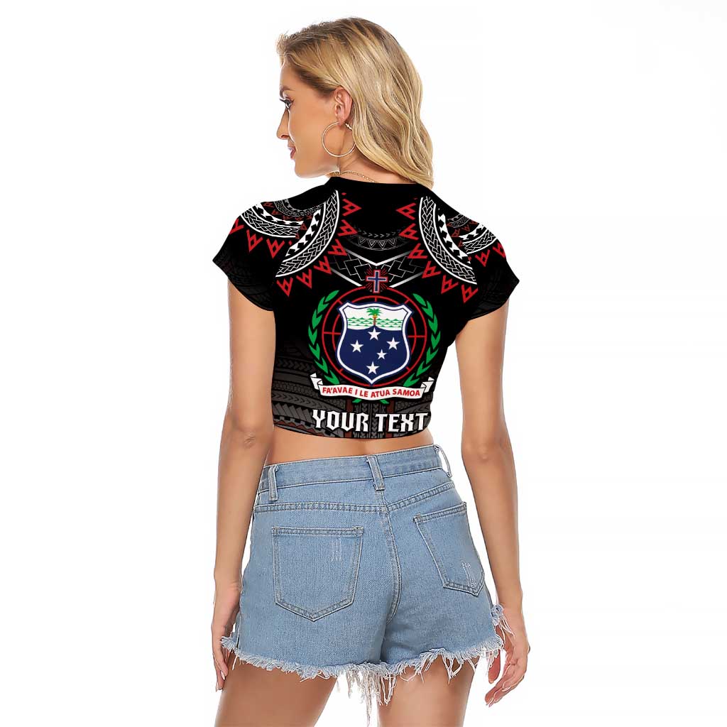 Personalised Samoa Black Saturday Raglan Cropped T Shirt Samoan Warrior Tribal Pattern