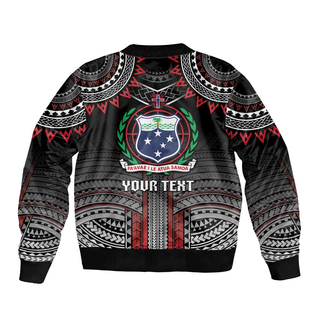 Personalised Samoa Black Saturday Sleeve Zip Bomber Jacket Samoan Warrior Tribal Pattern