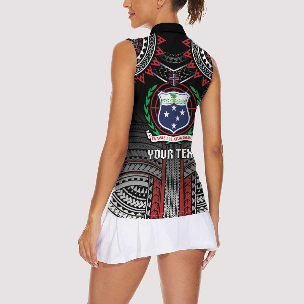 Personalised Samoa Black Saturday Women Sleeveless Polo Shirt Samoan Warrior Tribal Pattern
