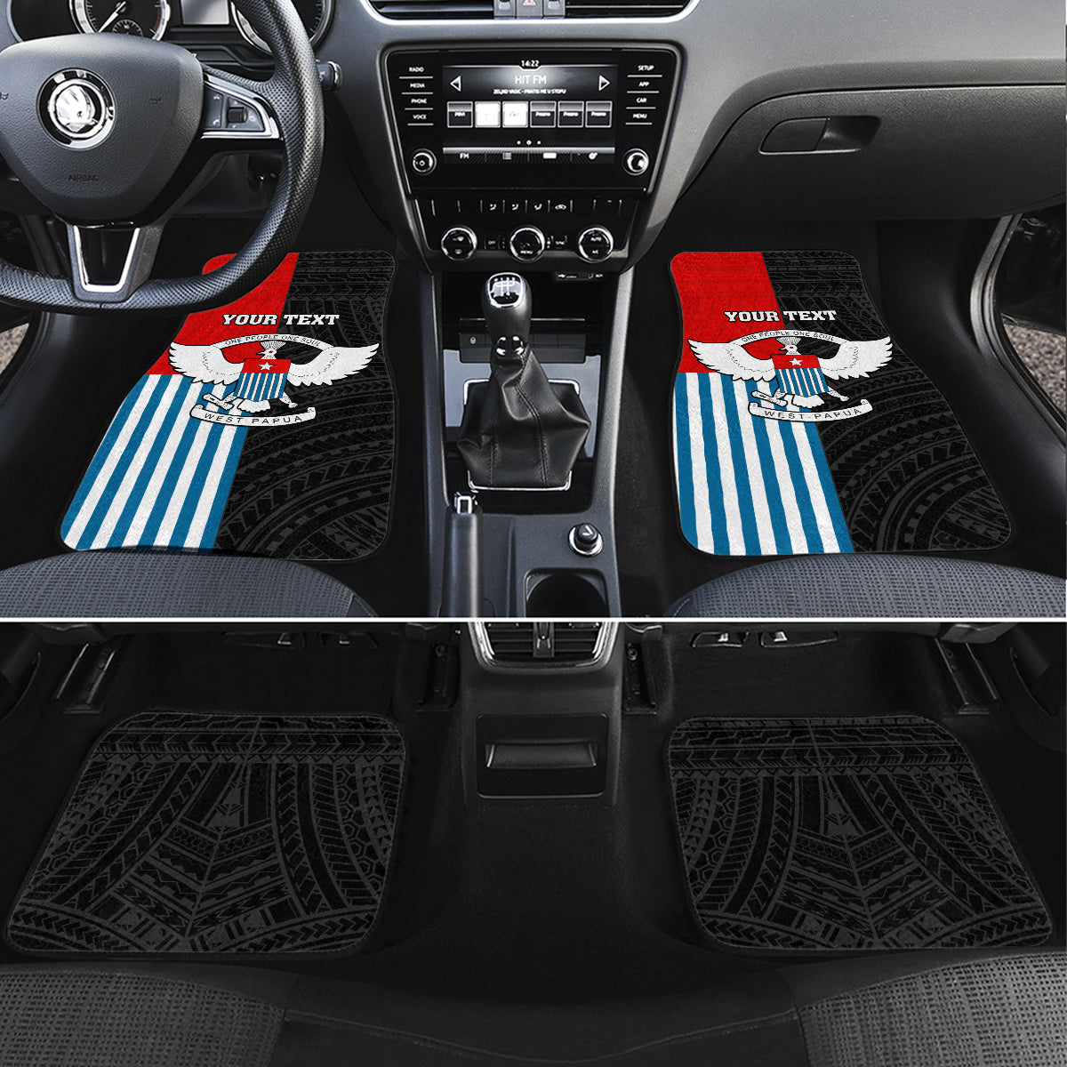 Personalised West Papua Car Mats Polynesian Pattern With Coat Of Arms LT05 Set 4pcs Blue - Polynesian Pride