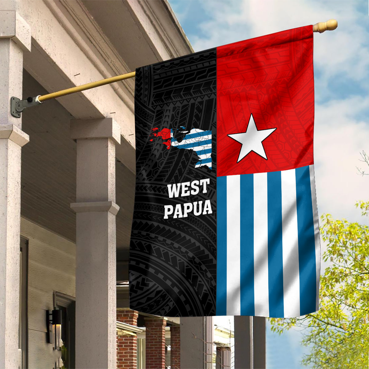 West Papua Garden Flag Polynesian Pattern With Coat Of Arms LT05 House Flag Blue - Polynesian Pride