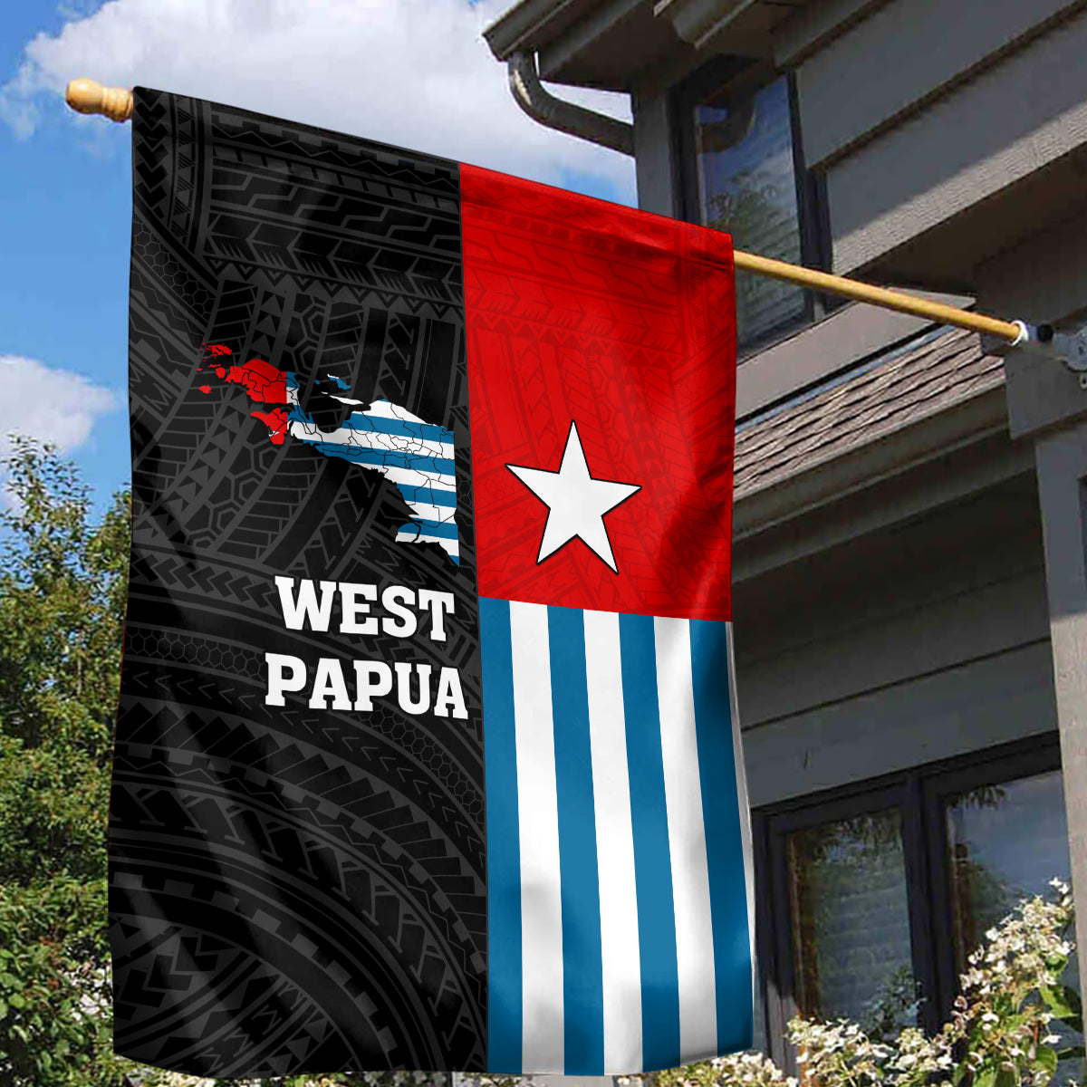 West Papua Garden Flag Polynesian Pattern With Coat Of Arms LT05 - Polynesian Pride