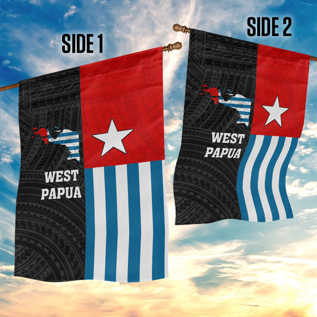 West Papua Garden Flag Polynesian Pattern With Coat Of Arms LT05 - Polynesian Pride