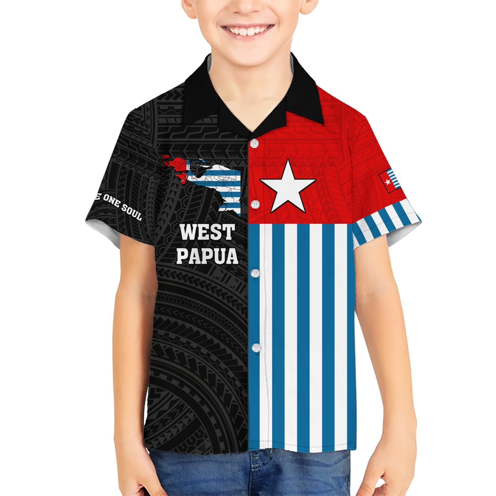 Personalised West Papua Kid Hawaiian Shirt Polynesian Pattern With Coat Of Arms LT05 Kid Blue - Polynesian Pride