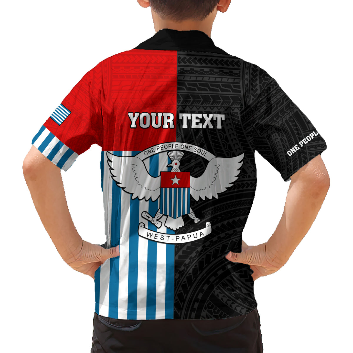 Personalised West Papua Kid Hawaiian Shirt Polynesian Pattern With Coat Of Arms LT05 - Polynesian Pride