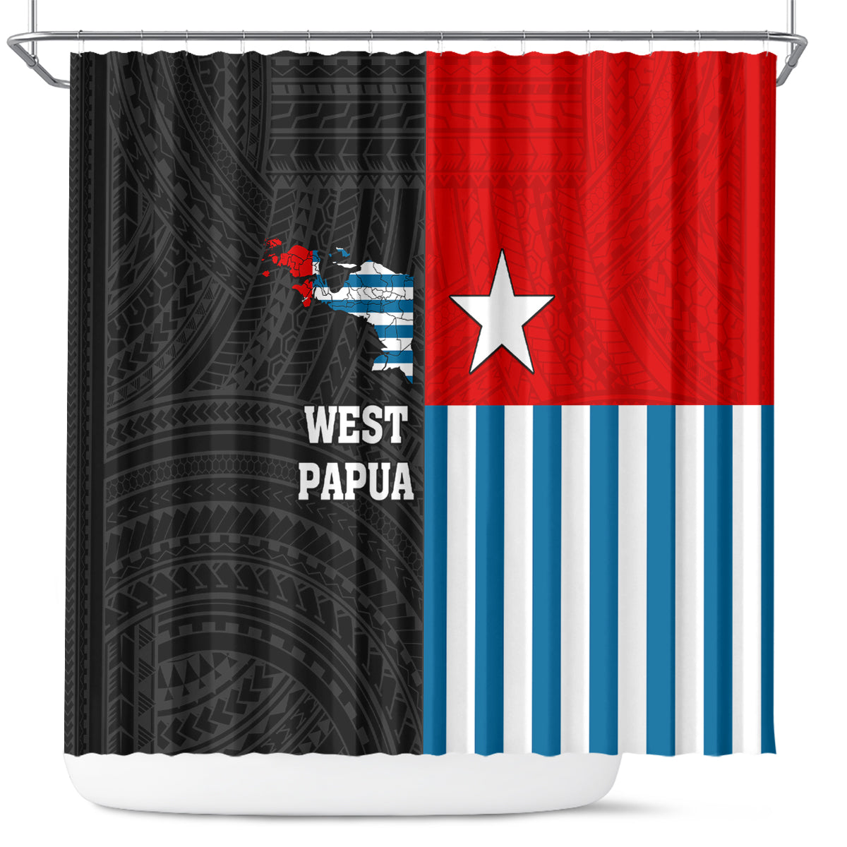 West Papua Shower Curtain Polynesian Pattern With Coat Of Arms LT05 Blue - Polynesian Pride