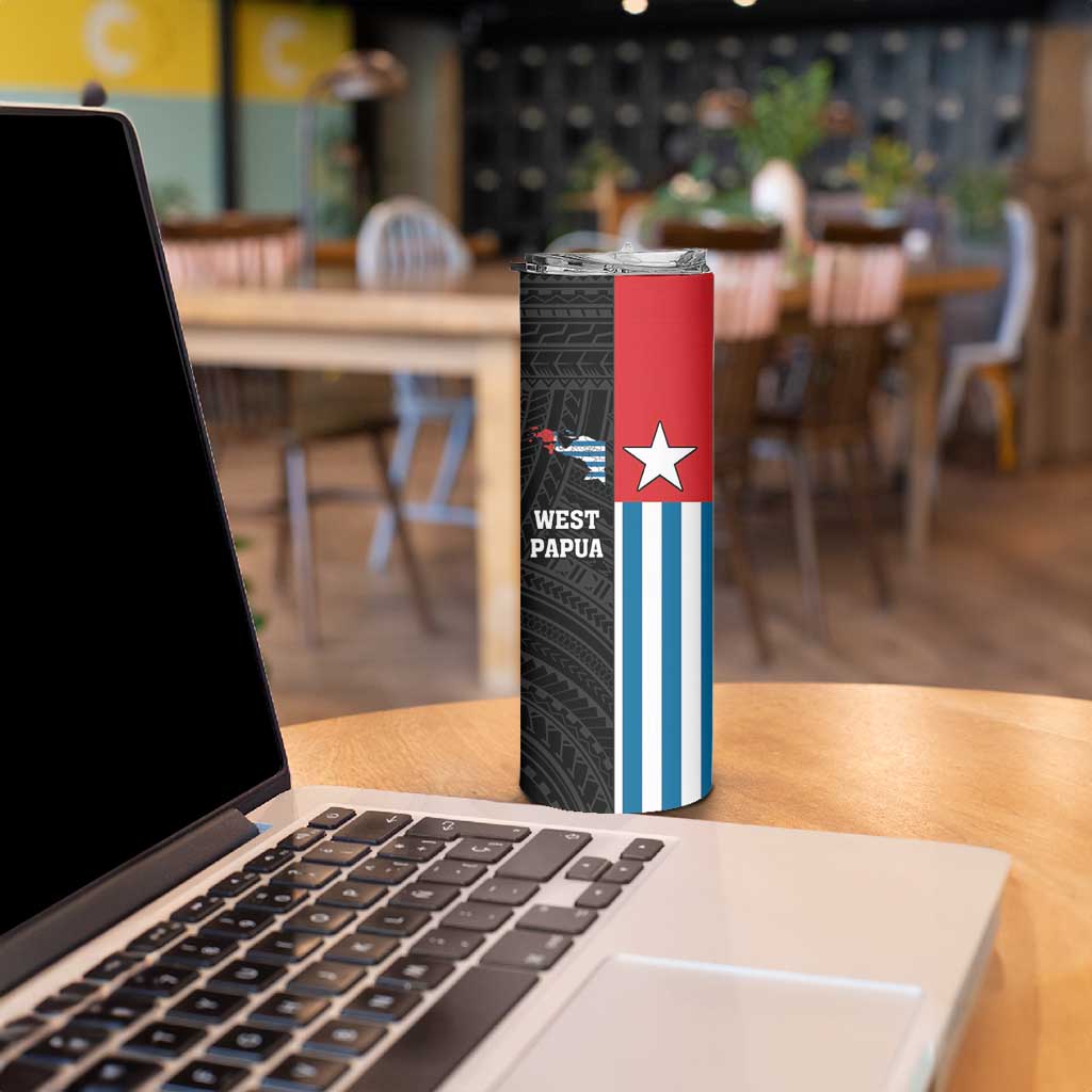 Personalised West Papua Skinny Tumbler Polynesian Pattern With Coat Of Arms