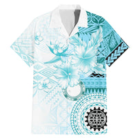 Samoa Siapo Pattern With Teal Hibiscus Family Matching Mermaid Dress and Hawaiian Shirt LT05 Dad's Shirt - Short Sleeve Teal - Polynesian Pride