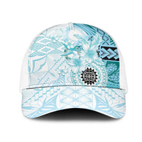 Samoa Siapo Pattern With Teal Hibiscus Mesh Trucker Cap - Polynesian Pride