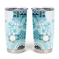 Samoa Siapo Pattern With Teal Hibiscus Tumbler Cup
