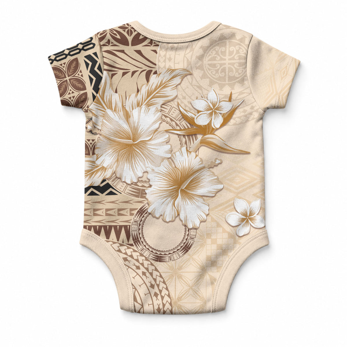 Samoa Siapo Pattern With Beige Hibiscus Baby Onesie