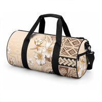 Samoa Siapo Pattern With Beige Hibiscus Duffle Bag