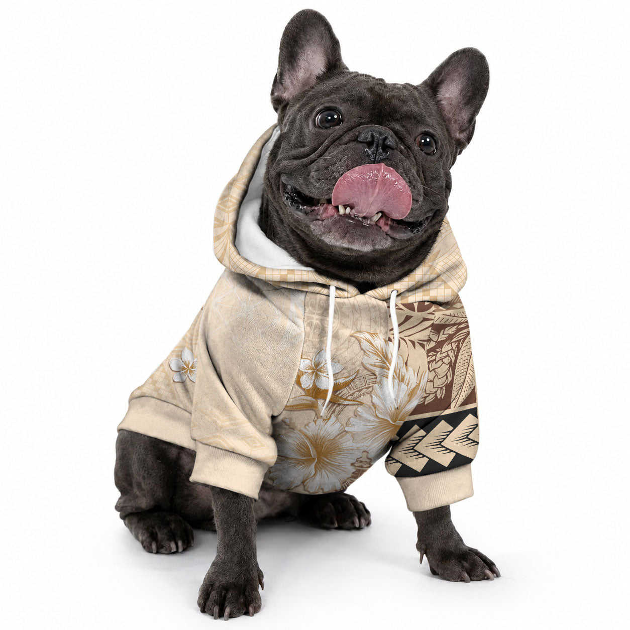 Samoa Siapo Pattern With Beige Hibiscus Pet Hoodie
