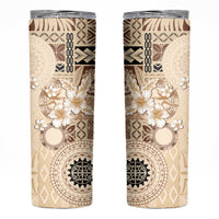 Samoa Siapo Pattern With Beige Hibiscus Skinny Tumbler