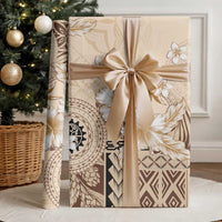 Samoa Siapo Pattern With Beige Hibiscus Wrapping Paper - Polynesian Pride