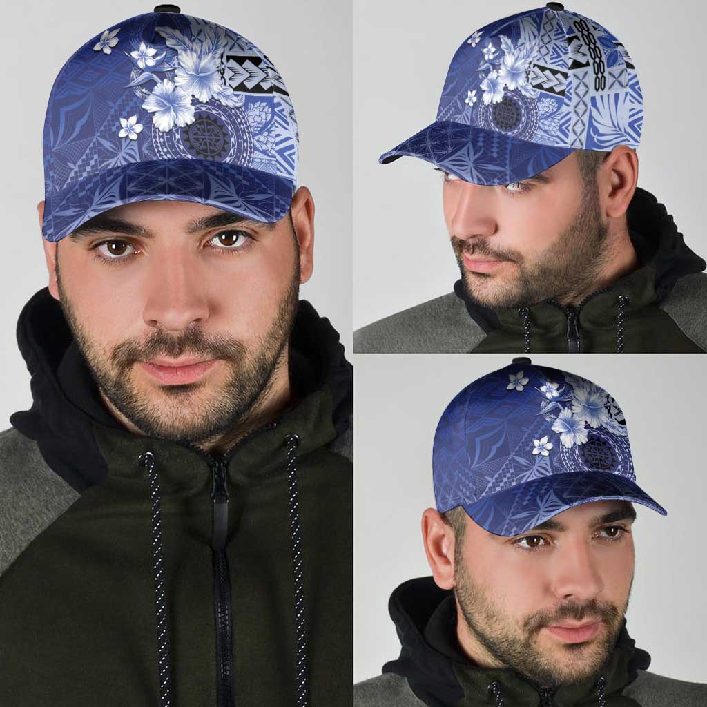 Samoa Siapo Pattern With Navy Hibiscus Classic Cap - Polynesian Pride