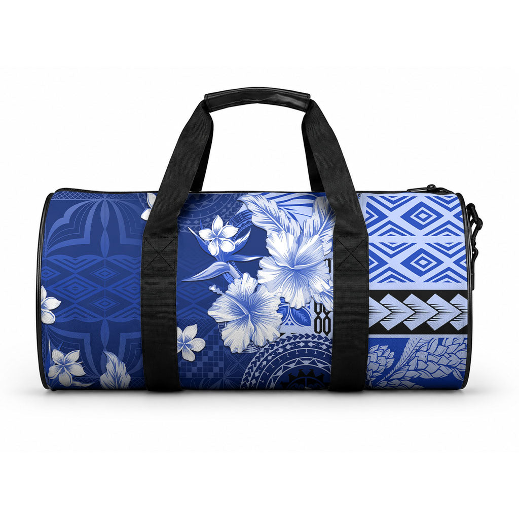 Samoa Siapo Pattern With Navy Hibiscus Duffle Bag LT05 One size Navy - Polynesian Pride