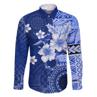 Samoa Siapo Pattern With Navy Hibiscus Family Matching Tank Maxi Dress and Hawaiian Shirt LT05 Dad's Shirt - Long Sleeve Navy - Polynesian Pride