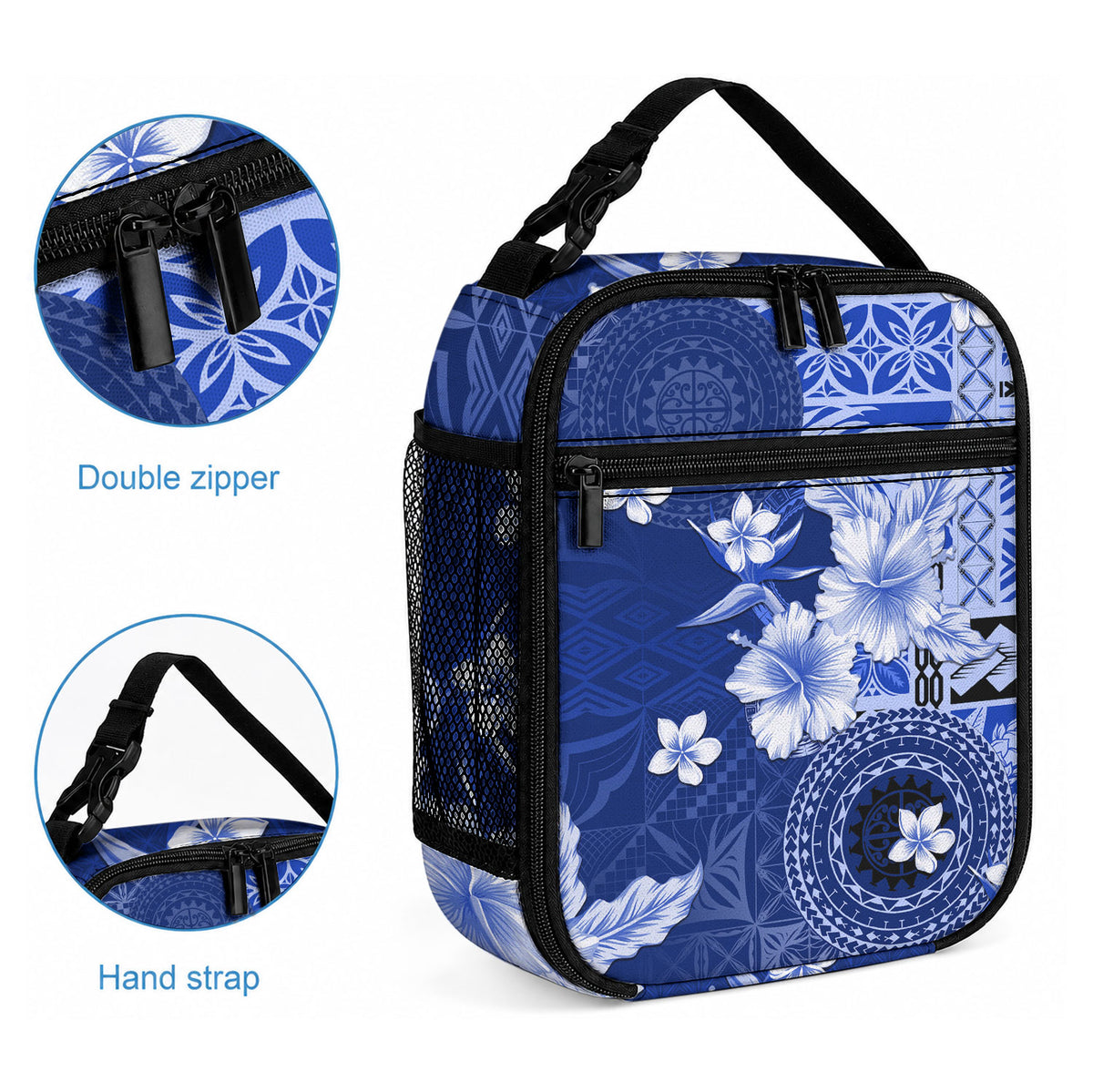 Samoa Siapo Pattern With Navy Hibiscus Lunch Bag