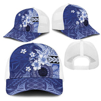 Samoa Siapo Pattern With Navy Hibiscus Mesh Trucker Cap - Polynesian Pride