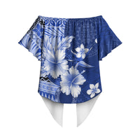 Samoa Siapo Pattern With Navy Hibiscus Off Shoulder Wrap Waist Top LT05 - Polynesian Pride