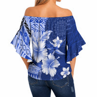 Samoa Siapo Pattern With Navy Hibiscus Off Shoulder Wrap Waist Top LT05 - Polynesian Pride