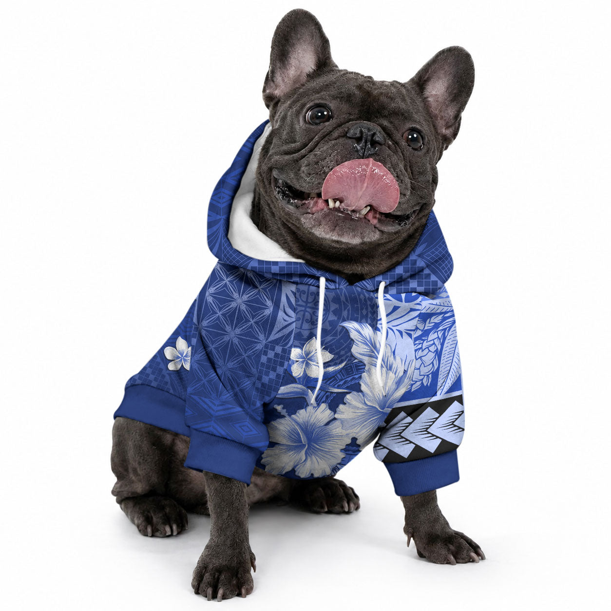 Samoa Siapo Pattern With Navy Hibiscus Pet Hoodie