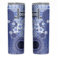 Samoa Siapo Pattern With Navy Hibiscus Skinny Tumbler