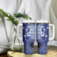 Samoa Siapo Pattern With Navy Hibiscus Tumbler With Handle