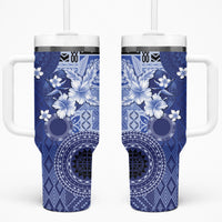 Samoa Siapo Pattern With Navy Hibiscus Tumbler With Handle