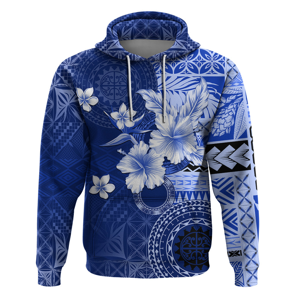 Samoa Siapo Pattern With Navy Hibiscus Zip Hoodie LT05 Pullover Hoodie Navy - Polynesian Pride