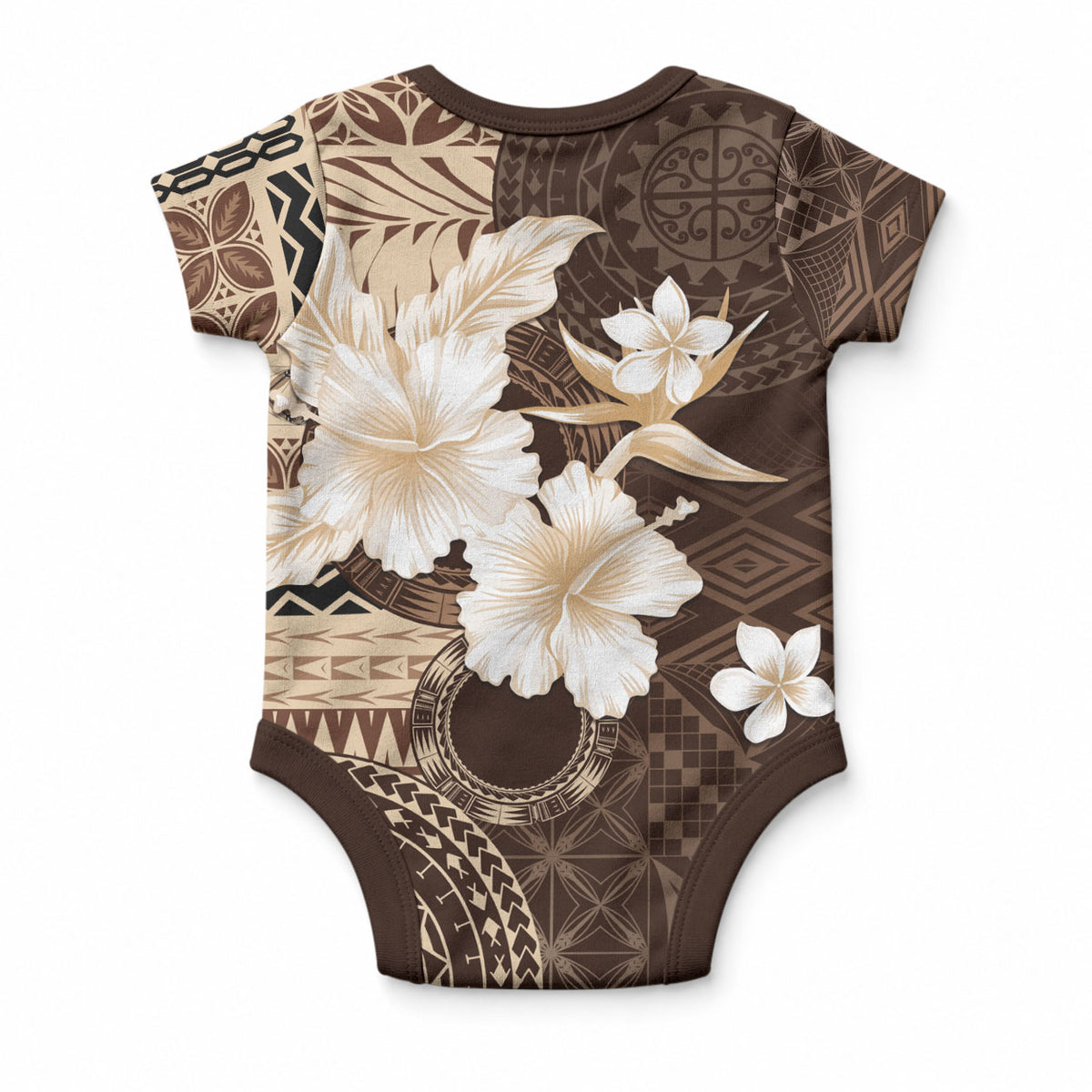 Samoa Siapo Pattern With Brown Hibiscus Baby Onesie