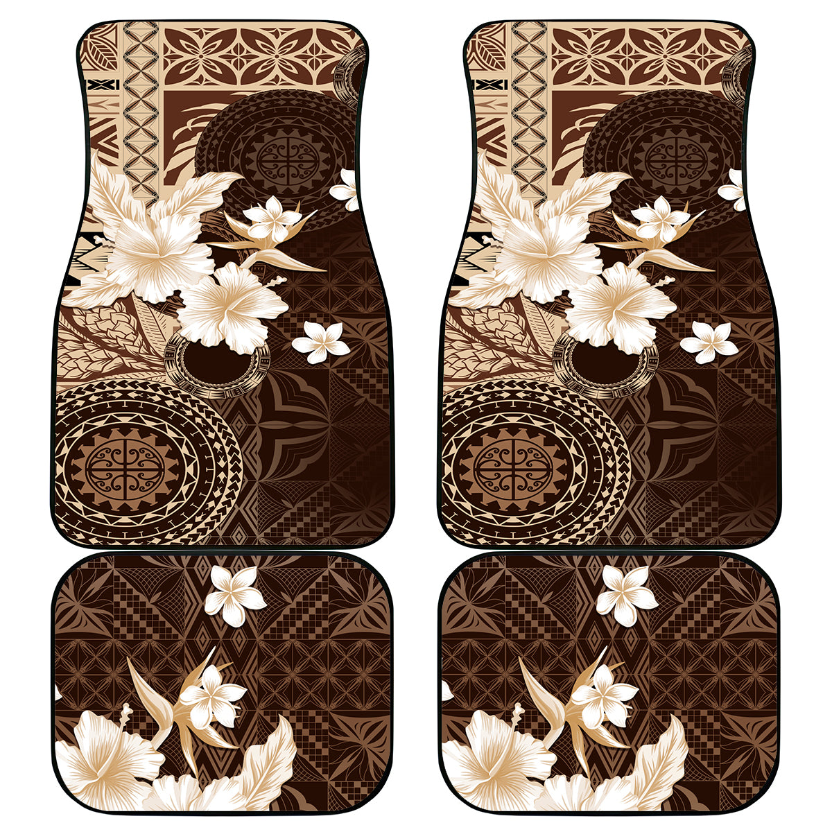 Samoa Siapo Pattern With Brown Hibiscus Car Mats