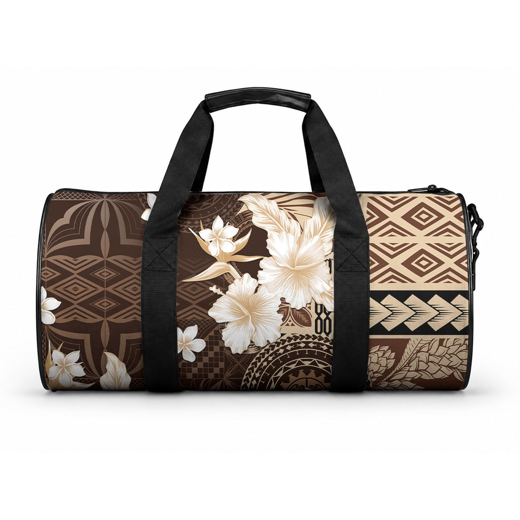 Samoa Siapo Pattern With Brown Hibiscus Duffle Bag