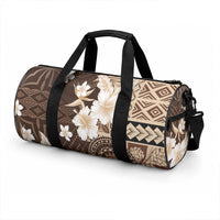 Samoa Siapo Pattern With Brown Hibiscus Duffle Bag