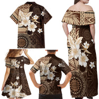 Samoa Siapo Pattern With Brown Hibiscus Family Matching Off Shoulder Maxi Dress and Hawaiian Shirt LT05 - Polynesian Pride