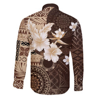 Samoa Siapo Pattern With Brown Hibiscus Family Matching Off Shoulder Maxi Dress and Hawaiian Shirt LT05 - Polynesian Pride