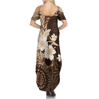 Samoa Siapo Pattern With Brown Hibiscus Family Matching Summer Maxi Dress and Hawaiian Shirt LT05 - Polynesian Pride