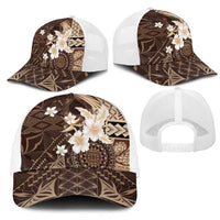 Samoa Siapo Pattern With Brown Hibiscus Mesh Trucker Cap - Polynesian Pride