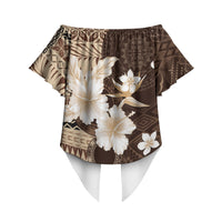 Samoa Siapo Pattern With Brown Hibiscus Off Shoulder Wrap Waist Top LT05 - Polynesian Pride