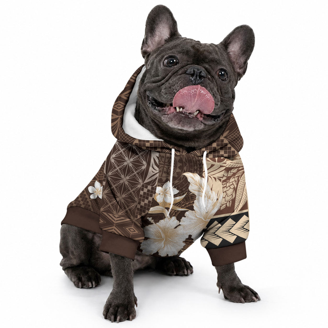 Samoa Siapo Pattern With Brown Hibiscus Pet Hoodie